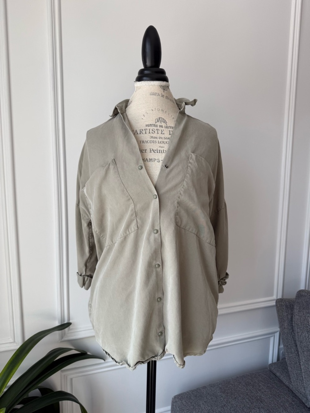 Zara Light Olive Button-Front half sleeve Shirt
